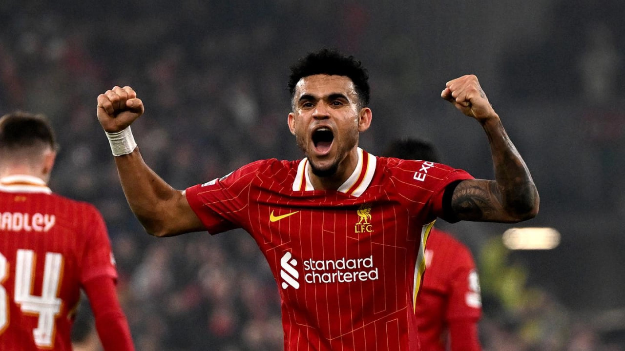 Luis Díaz comemorando no Liverpool