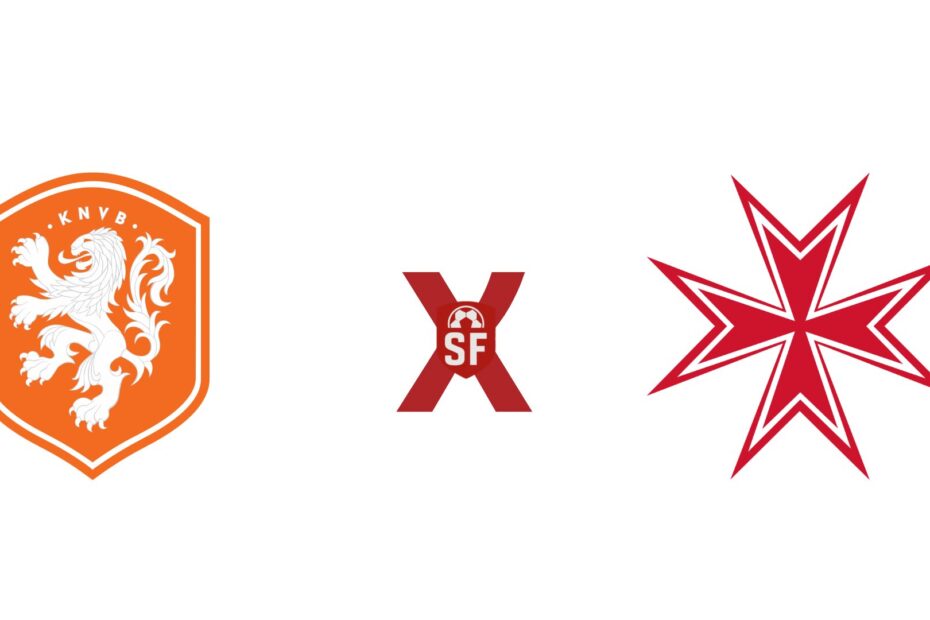 Holanda x Malta: logos das seleções em destaque para o confronto das Eliminatórias da Copa do Mundo 2026.