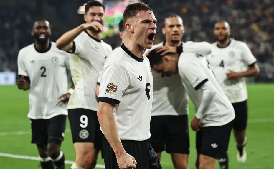 Kimmich comemorando gol pela Alemanha nos jogos de hoje.